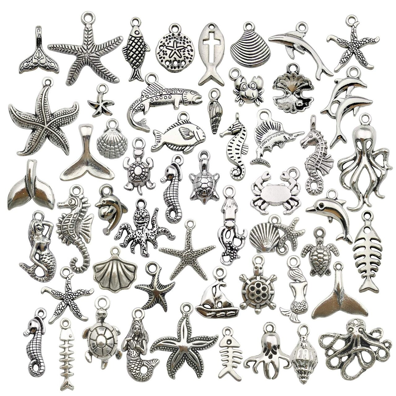 120g(100pcs) Antique Silver Sea Animals Marine Life Charms Pendants for Crafting, Jewelry Findings Making Accessory for DIY Necklace Bracelet (M292)